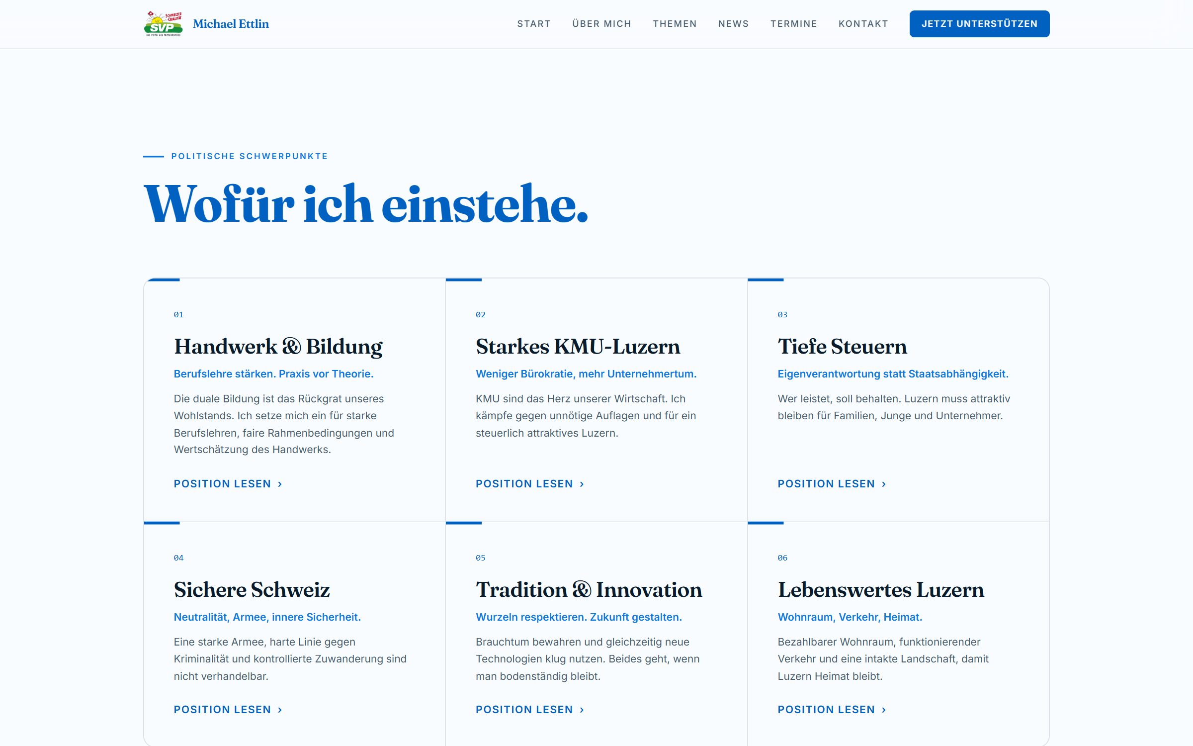 Themen-Übersicht mit politischen Schwerpunkten