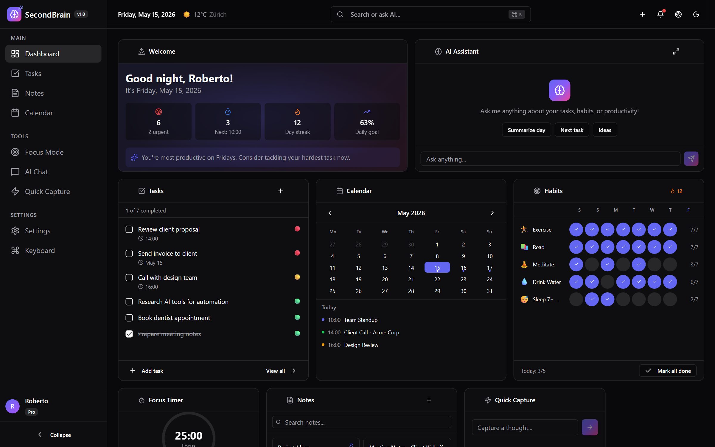 SecondBrain Home-Dashboard